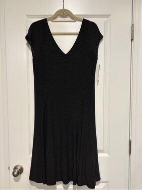 Lauren Ralph Lauren Black Microdot V-Neck Midi Dress